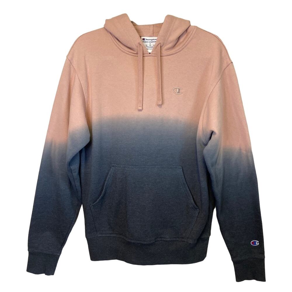 Champion Gradient Logo Dip Dye Fleece Hoodie Women Sz S Pink/Grey Sweatshirt
